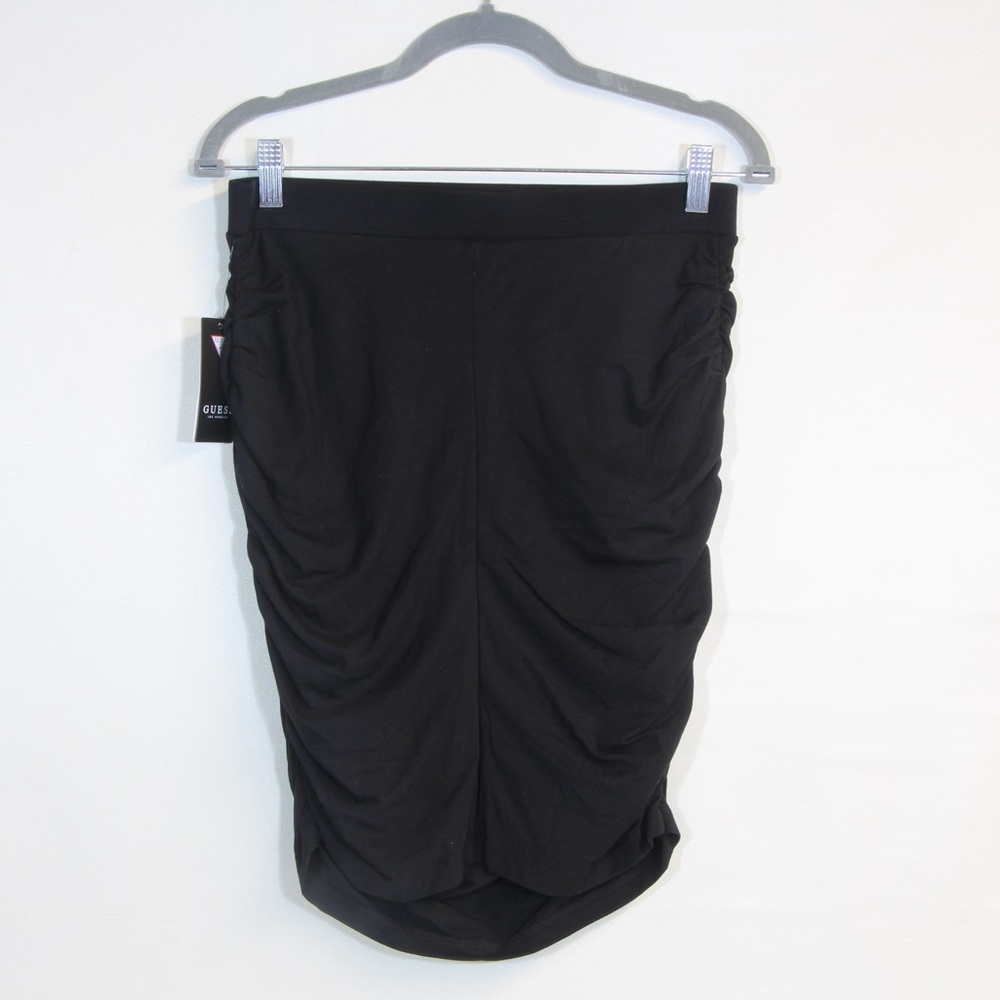 Guess Black Tamie Ruched Pull On Above Knee Ruffle Pencil Mini Skirt NWT